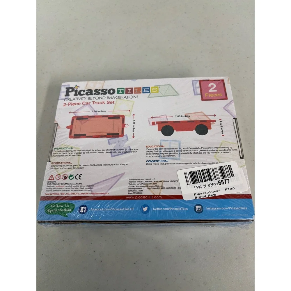 PicassoTiles 2-Piece Magnetic Car Truck Set PT20 Blue Red Building Toy New‎
